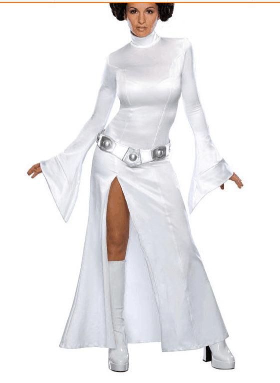 Star Wars Princess Leia White Long Dress Cosplay Costume for Halloween and Performance - Halloweez
