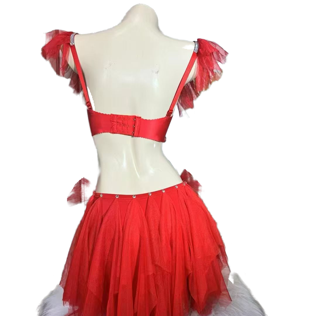 Sexy Go-Go Dancer Costume for Electronic Music Festival Performance, Red Strapless Stage Outfit for Female Singers and Dance Groups - Halloweez