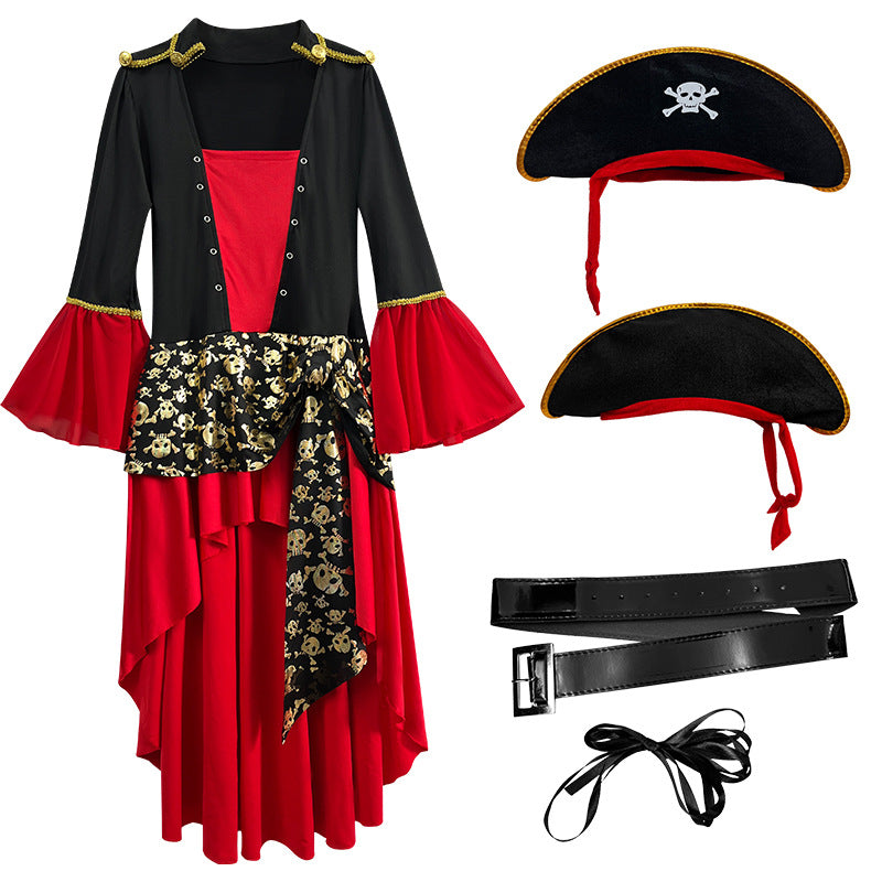 Halloween Costume Masquerade Red Pirate Jack Captain Adult Women Pirates of the Caribbean Performance Clothing - Halloweez