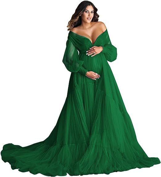 2025 Maternity Cosplay Mesh Dress Deep V See-through Photo Shoot Evening Gown High Waist Slimming Multi-color Options - Halloweez