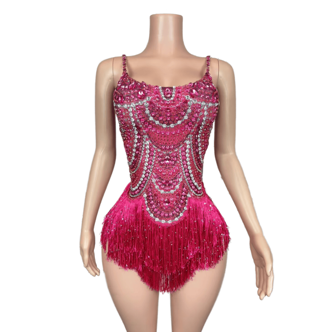 Blue Rhinestone Fringe Necklace Stage Costume - Shimmering Blue Crystal Fringe Performance Outfit for Latin Dance, Club Party, Circus Show - Halloweez