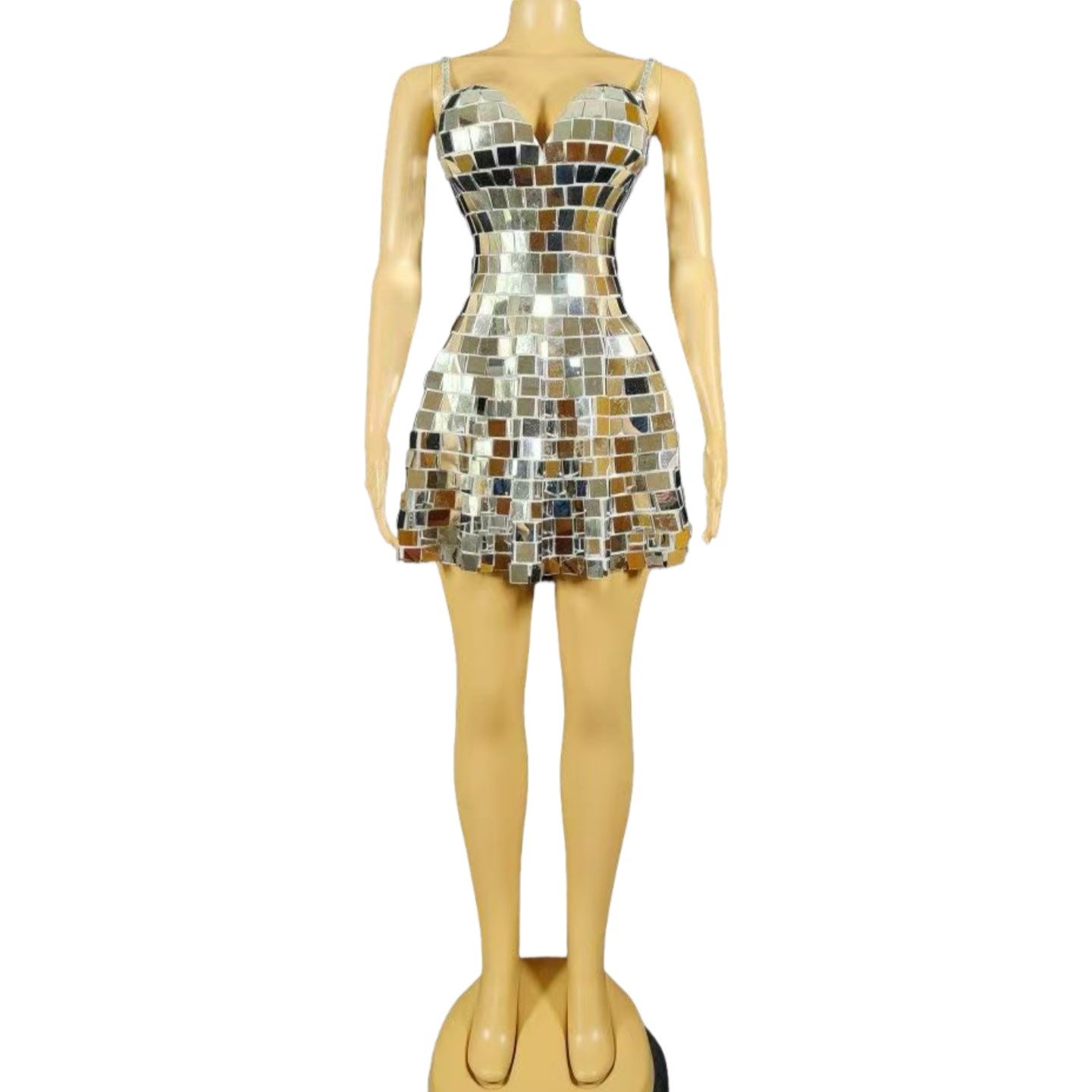 Golden Lens V-Neck Bodycon Dress Silver Cosplay Costume for Nightclub Stage Performance Party - Halloweez