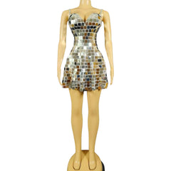 Golden Lens V-Neck Bodycon Dress Silver Cosplay Costume for Nightclub Stage Performance Party - Halloweez