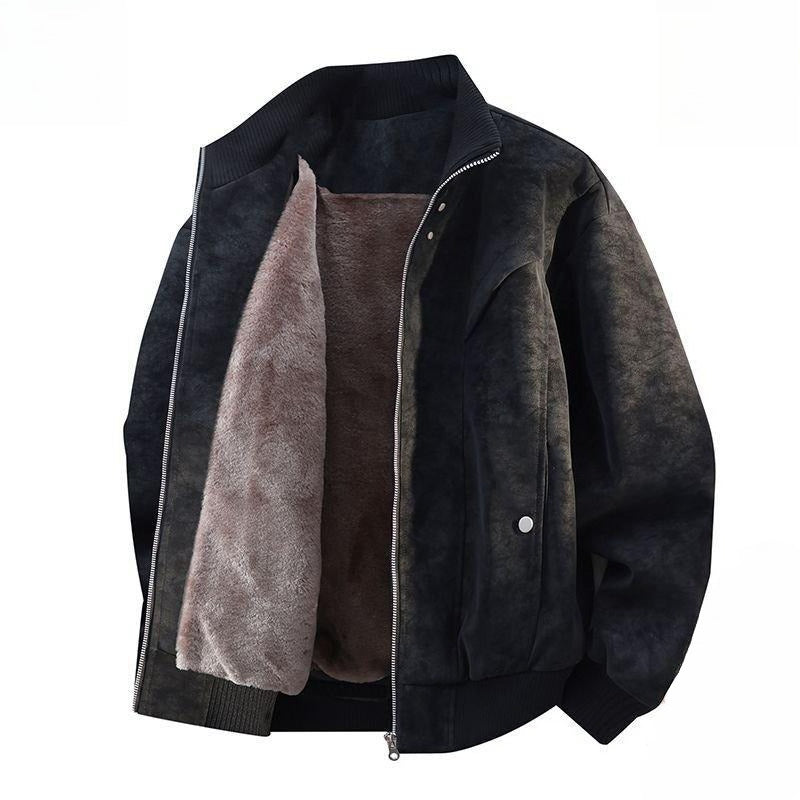 Men's Fleece Lined Bomber Jacket,Plus Size Warm Winter PU Leather Coat Custom