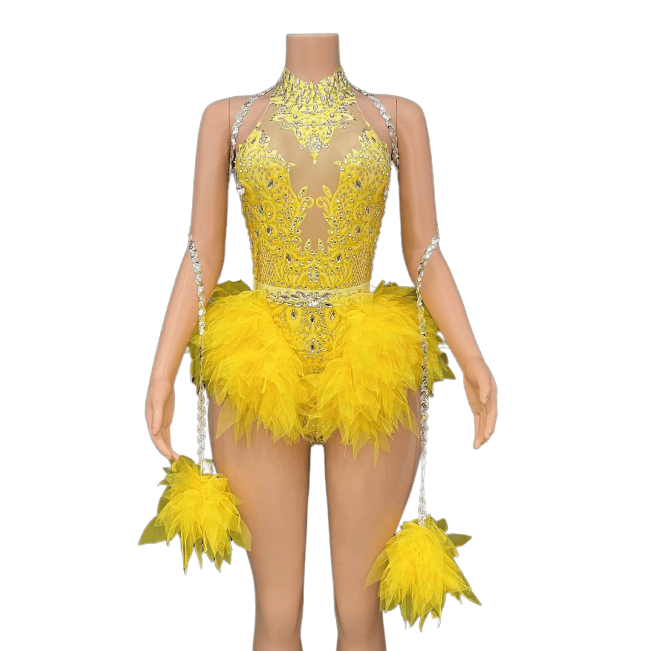 GC Singer Dance Shiny Diamond Stretchy Slim Pink Mesh Bodysuit Stage Performance Costume Women Flash Diamond - Light Green - Halloweez