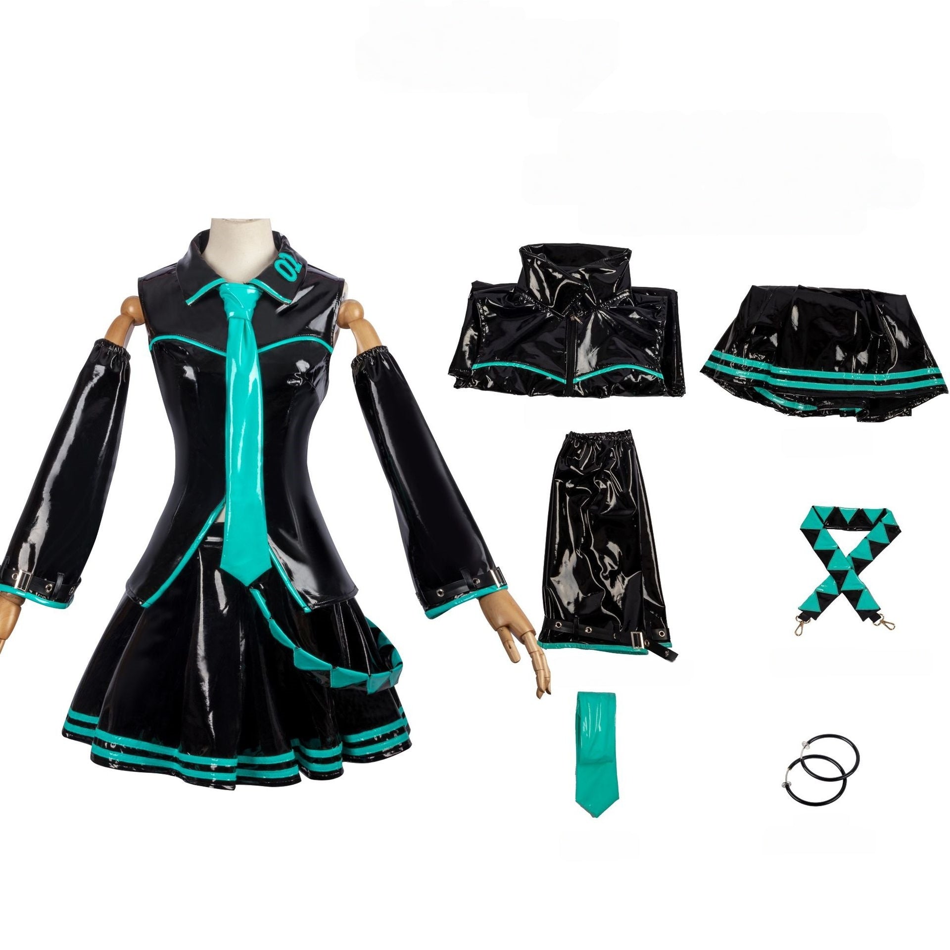 Virtual Idol Anime Cosplay Costume - Stretch Leather Official Outfit for Women - Halloweez