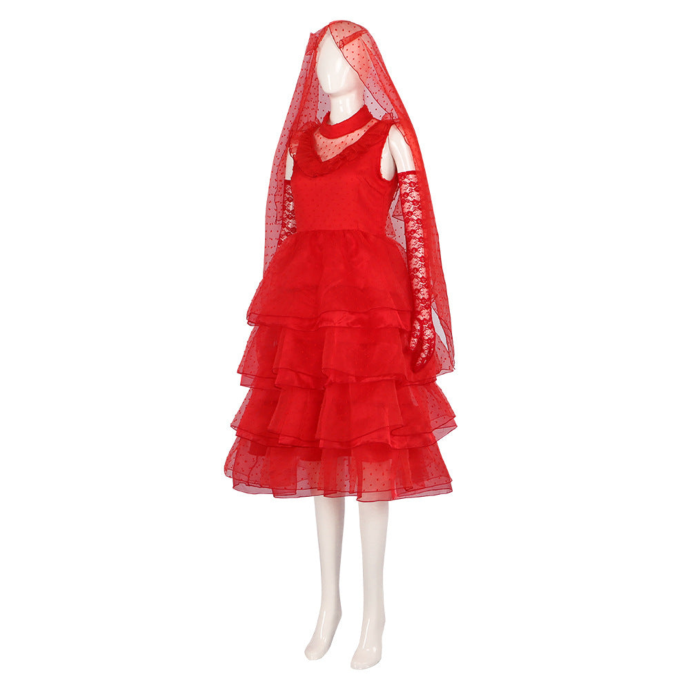 Beetlejuice Lydia Red Wedding Cosplay Costume Gothic Halloween Dress - Movie Beetlejuice Lydia Deetz - Halloweez