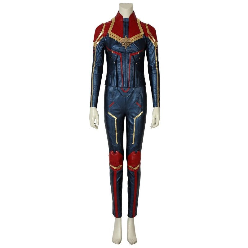 Captain Marvel Metallic Blue PU Leather Cosplay Costume – Perfect for Marvel Fans - Coscosmos