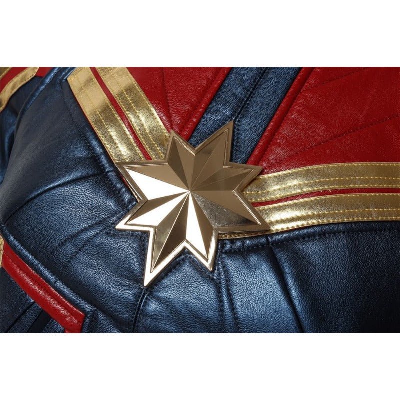 Captain Marvel Metallic Blue PU Leather Cosplay Costume – Perfect for Marvel Fans - Coscosmos