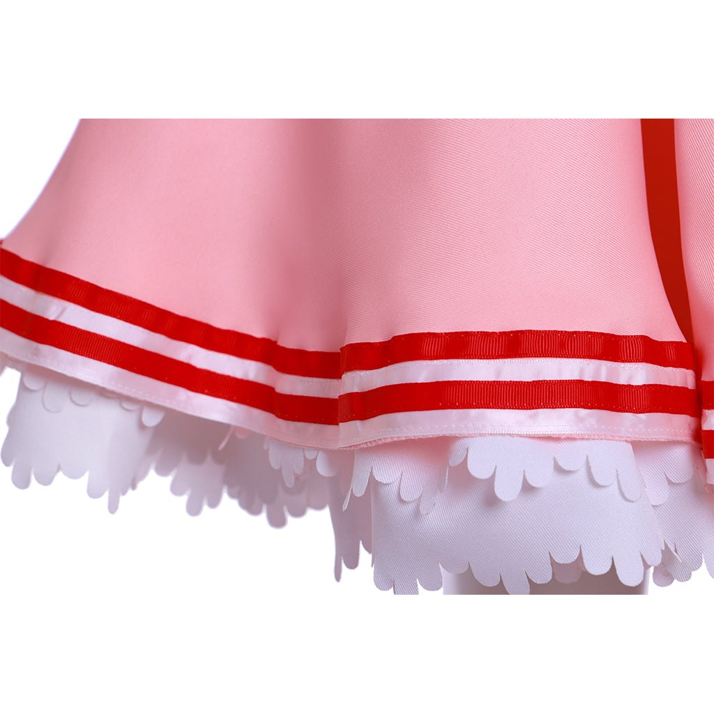 Cardcaptor Sakura Cosplay Costume - Pink Long Sleeve Dress with Hat, Shawl, Ribbon & Bow - Coscosmos