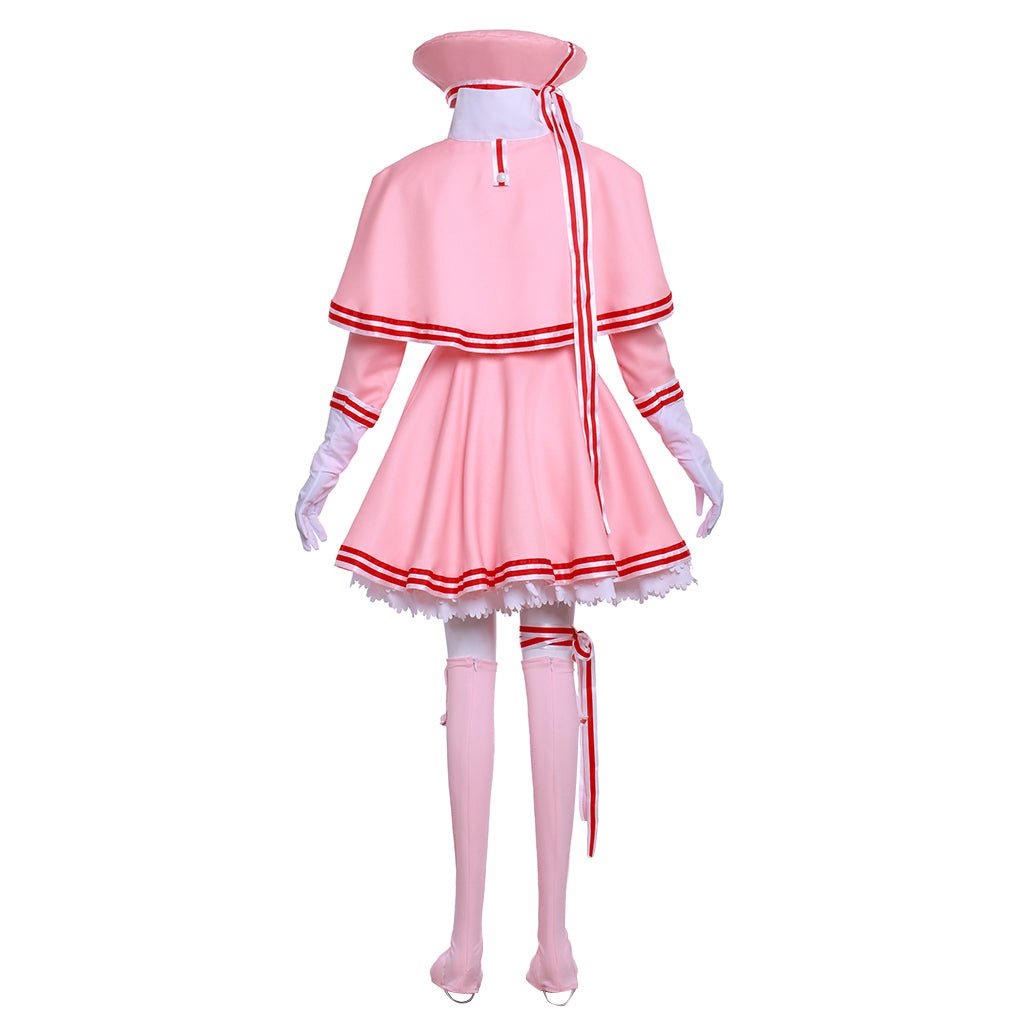 Cardcaptor Sakura Cosplay Costume - Pink Long Sleeve Dress with Hat, Shawl, Ribbon & Bow - Coscosmos