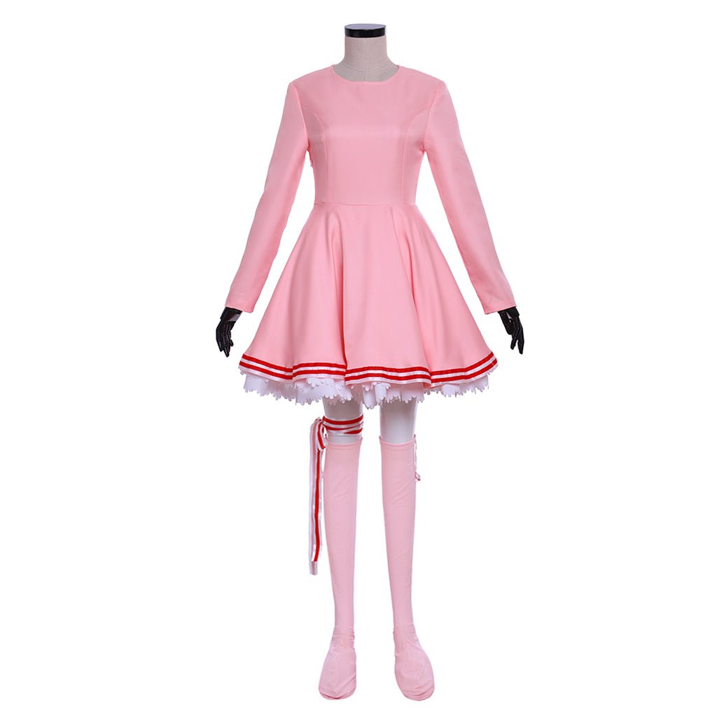 Cardcaptor Sakura Cosplay Costume - Pink Long Sleeve Dress with Hat, Shawl, Ribbon & Bow - Coscosmos