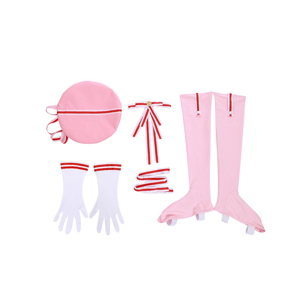 Cardcaptor Sakura Cosplay Costume - Pink Long Sleeve Dress with Hat, Shawl, Ribbon & Bow - Coscosmos