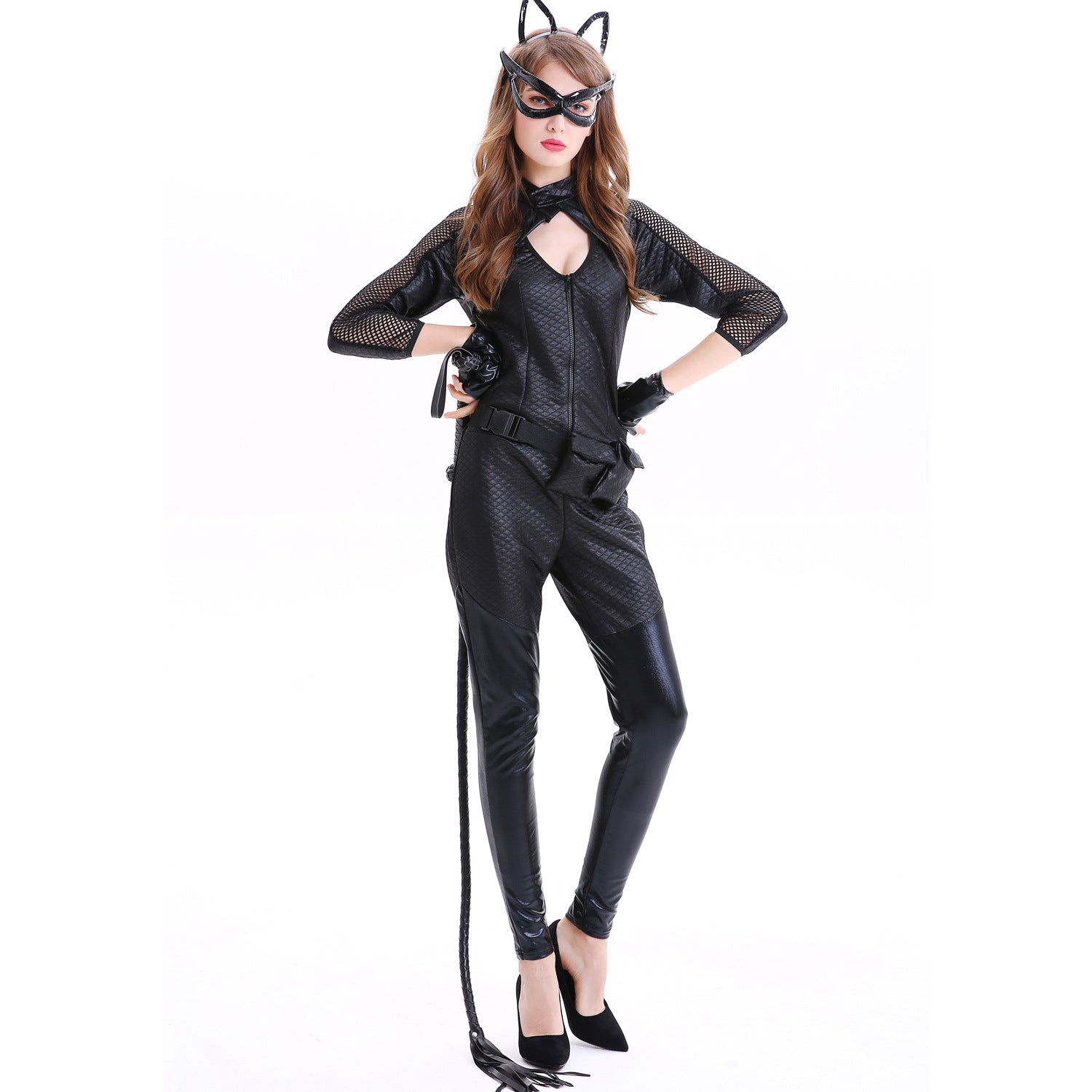 Catwoman Halloween Costume for Women - Sexy PU Leather Cat Mask Catsuit Cosplay Outfit - Coscosmos