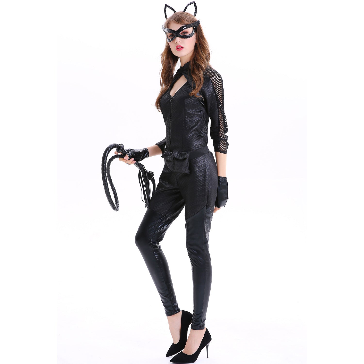 Catwoman Halloween Costume for Women - Sexy PU Leather Cat Mask Catsuit Cosplay Outfit - Coscosmos