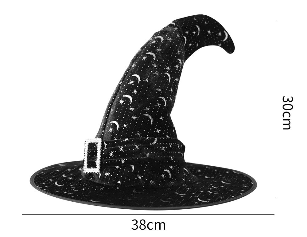 Halloween Crinkle Witch Hat for Kids Adults Party Dress Up Gold Velvet Curved Horn Hat Elf Witch Hat Wizard Hat - Halloweez
