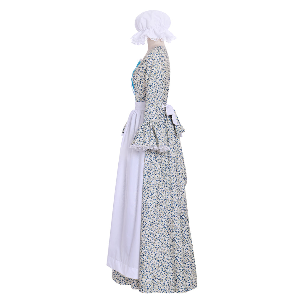 Halloweez Victorian Pioneer Pilgrim Wench Rural Floral Prairie Dress Women Countryside Colonial Dress Lolita Dress