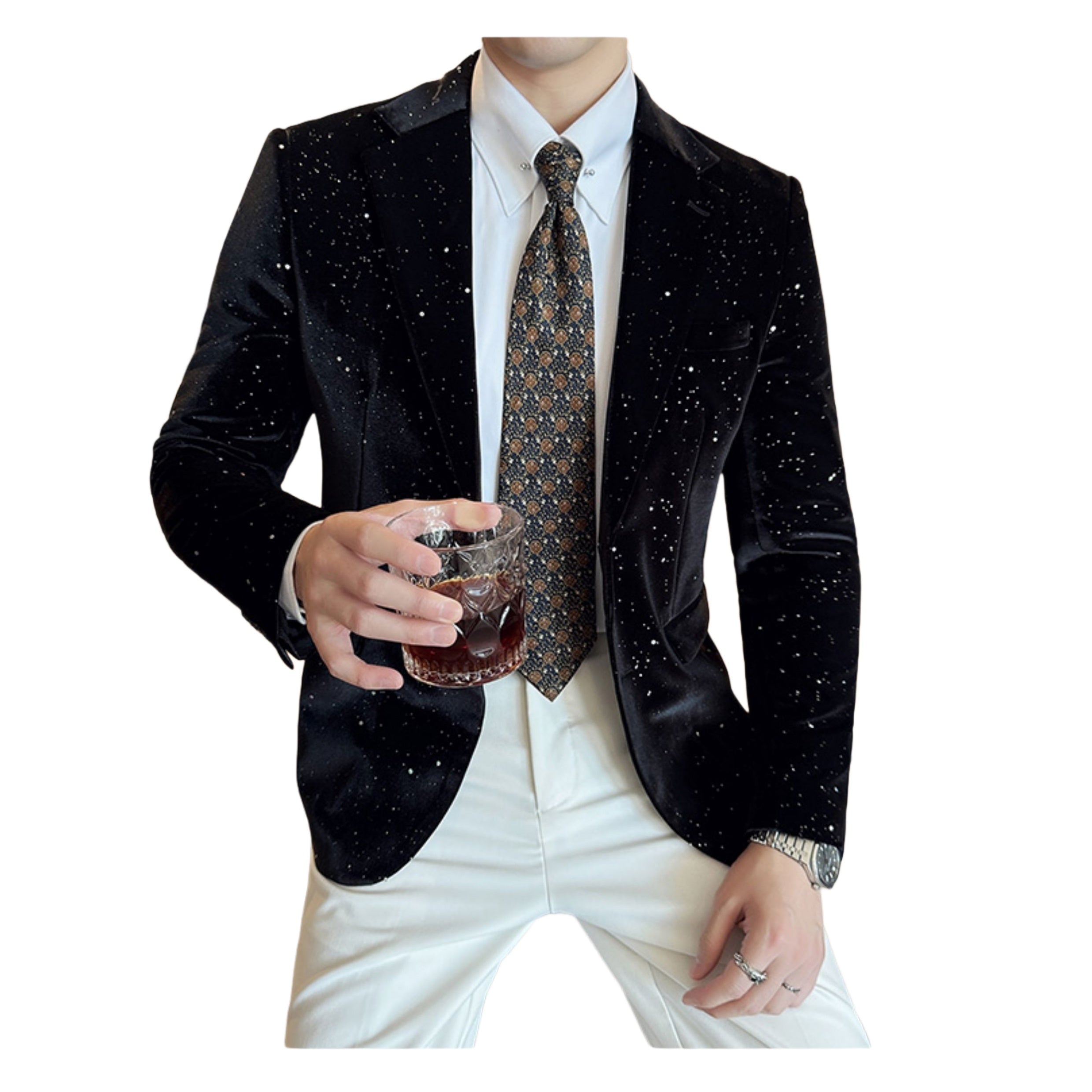 Autumn Men's Velvet Flash Gold Blazer Slim Fit Korean Style Nightclub Party Formal Suit Jacket - Halloweez