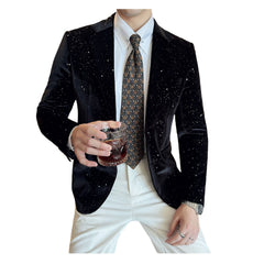 Autumn Men's Velvet Flash Gold Blazer Slim Fit Korean Style Nightclub Party Formal Suit Jacket - Halloweez