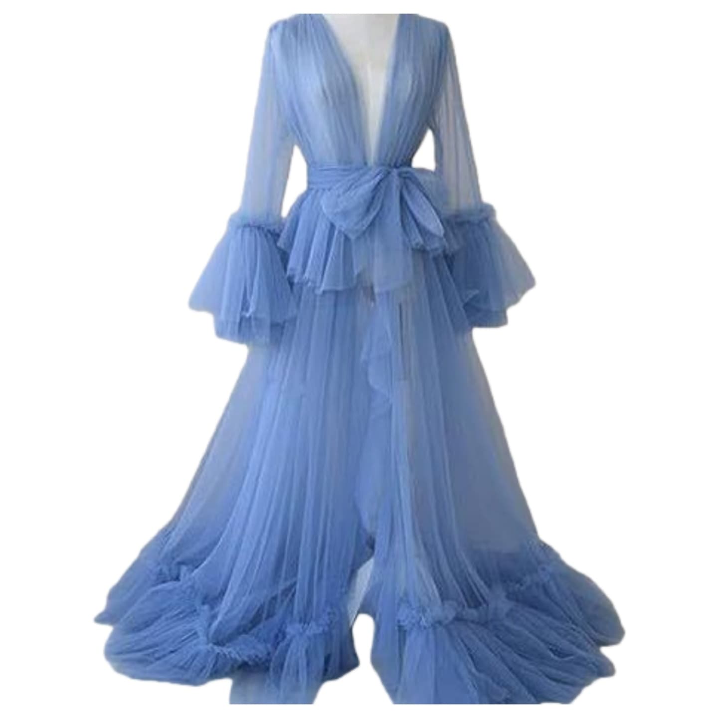 Elegant Women's Long Wedding Robe Sheer Maternity Bathrobe Dreamy Photo Shoot Bridal Party Morning Gown - Halloweez