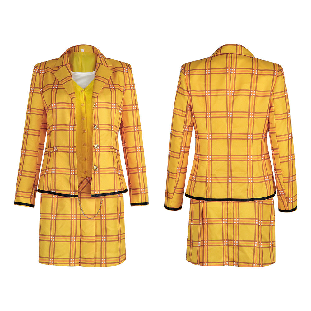 Clueless Movie Cher Horowitz Cosplay Costume Yellow Plaid Skirt Suit Uniform