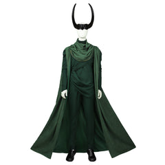 Men's Deluxe Loki Cosplay Costume - Marvel Battle Uniform with Green Cape Cloak by Halloweez