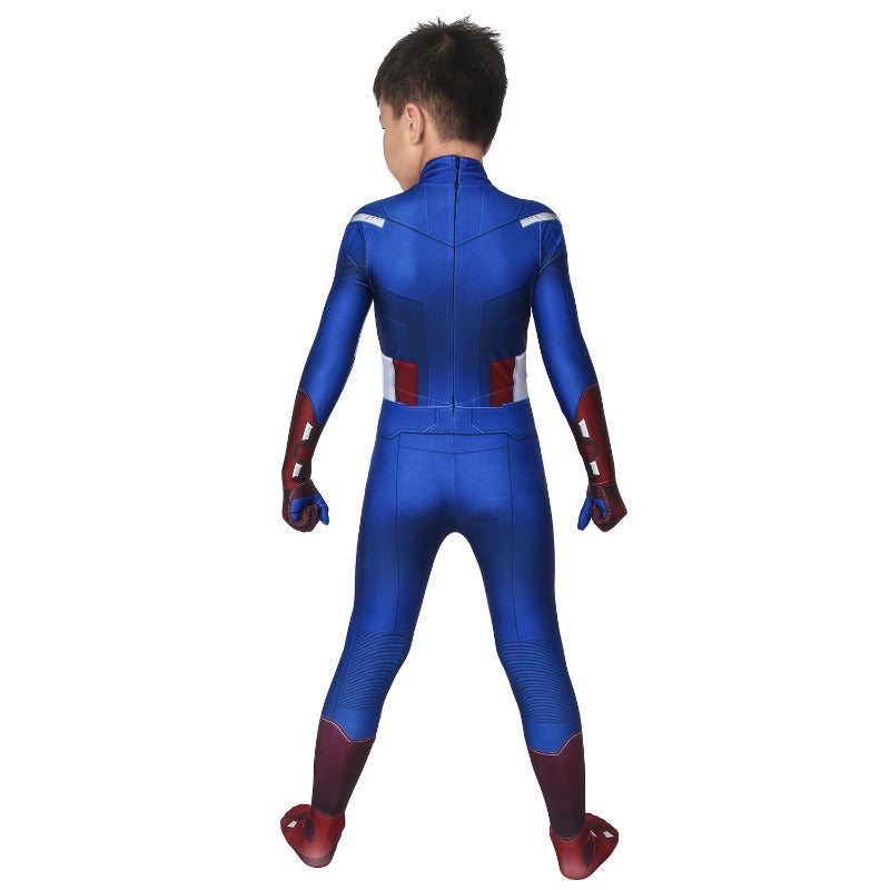 Halloweez Kids Captain America Cosplay Costume - Classic Blue Spandex Suit for Children