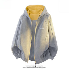 Men's Designer Zip‑Up Hooded Jacket,Loose Plus‑Size Casual Outerwear for Autumn Custom