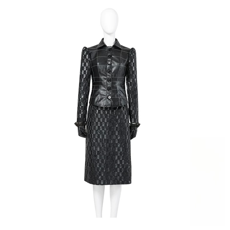 Custom Cruella De Vil Black Leather Outfit | 101 Dalmatians Villain Cosplay Costume, Trendy European American Style Custom Made Suit