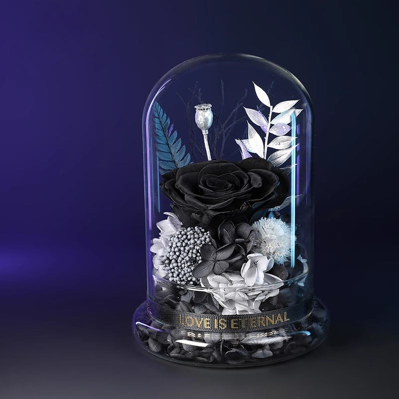 Eternal Love Enchanted Preserved Rose Glass Dome - Halloweez Blue Rose Bouquet for Special Occasions