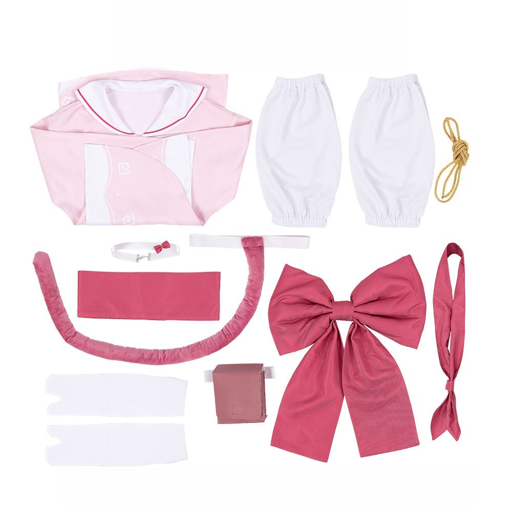 Blue Archive Hyakki Yako Student Anime Cosplay Pink Kimono Female Costume Set - Halloweez