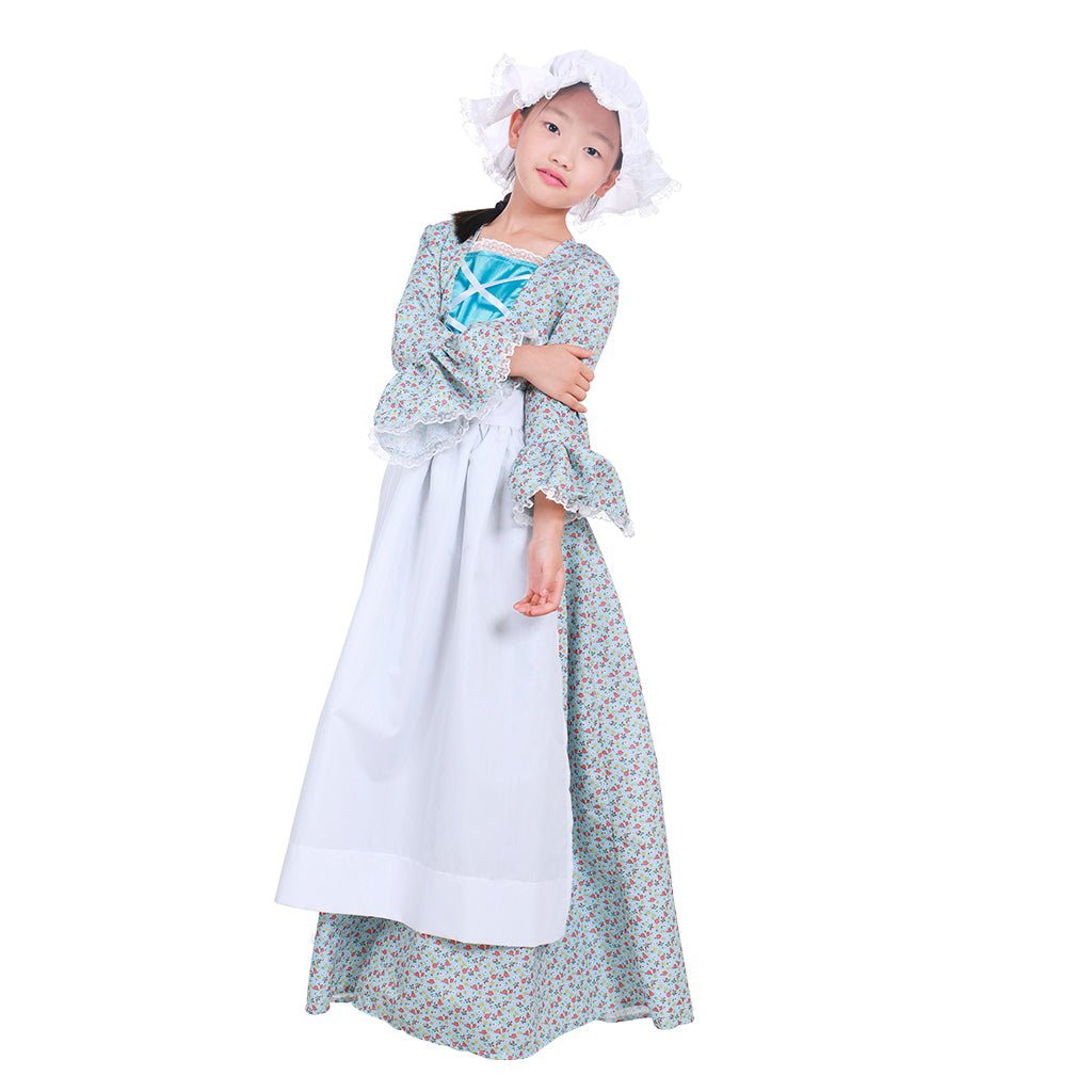 Child Victorian Pioneer Pilgrim Wench Rural Floral Prairie Dress Kids Countryside Colonial Dress Lolita Dress - Coscosmos