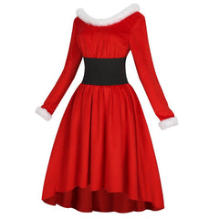 Elegant Halloweez Christmas Cosplay Dress - Festive Red Velvet with White Fur Trim for Holiday Events - Halloweez