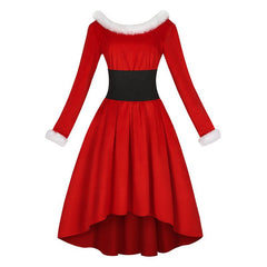 Elegant Halloweez Christmas Cosplay Dress - Festive Red Velvet with White Fur Trim for Holiday Events - Halloweez