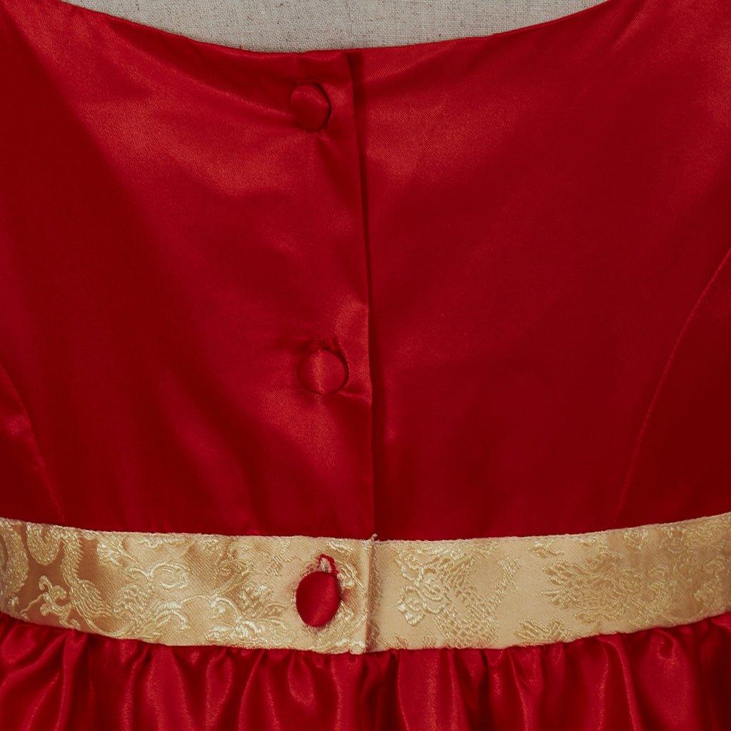 Christmas Red Empire Waist Gown with Gold Waistband | Regency Style Cosplay Costume - Coscosmos