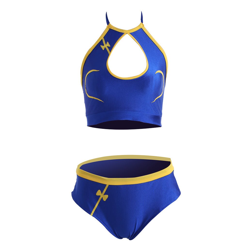 Chun - Li Cosplay Costume | Blue Sexy Fighting Outfit | Street Fighter Chun - Li Crop Top & Shorts Set - Coscosmos
