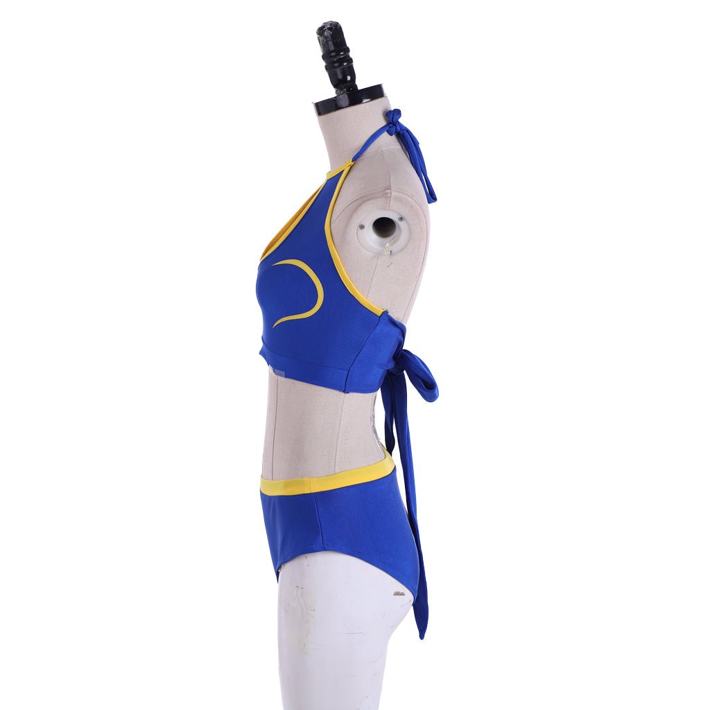 Chun - Li Cosplay Costume | Blue Sexy Fighting Outfit | Street Fighter Chun - Li Crop Top & Shorts Set - Coscosmos