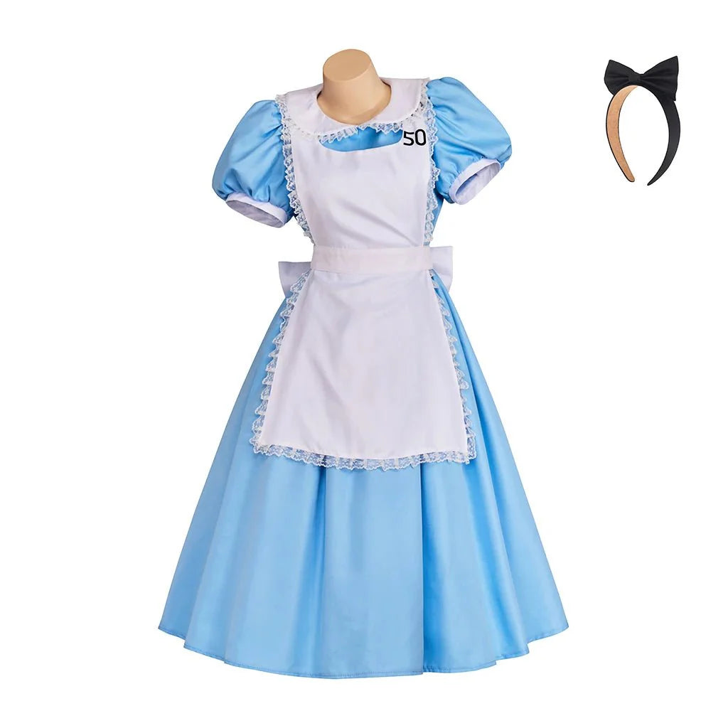 Classic Alice Cosplay Costume – Deluxe Lolita Maid Dress with Apron and Bow for Halloween - Coscosmos