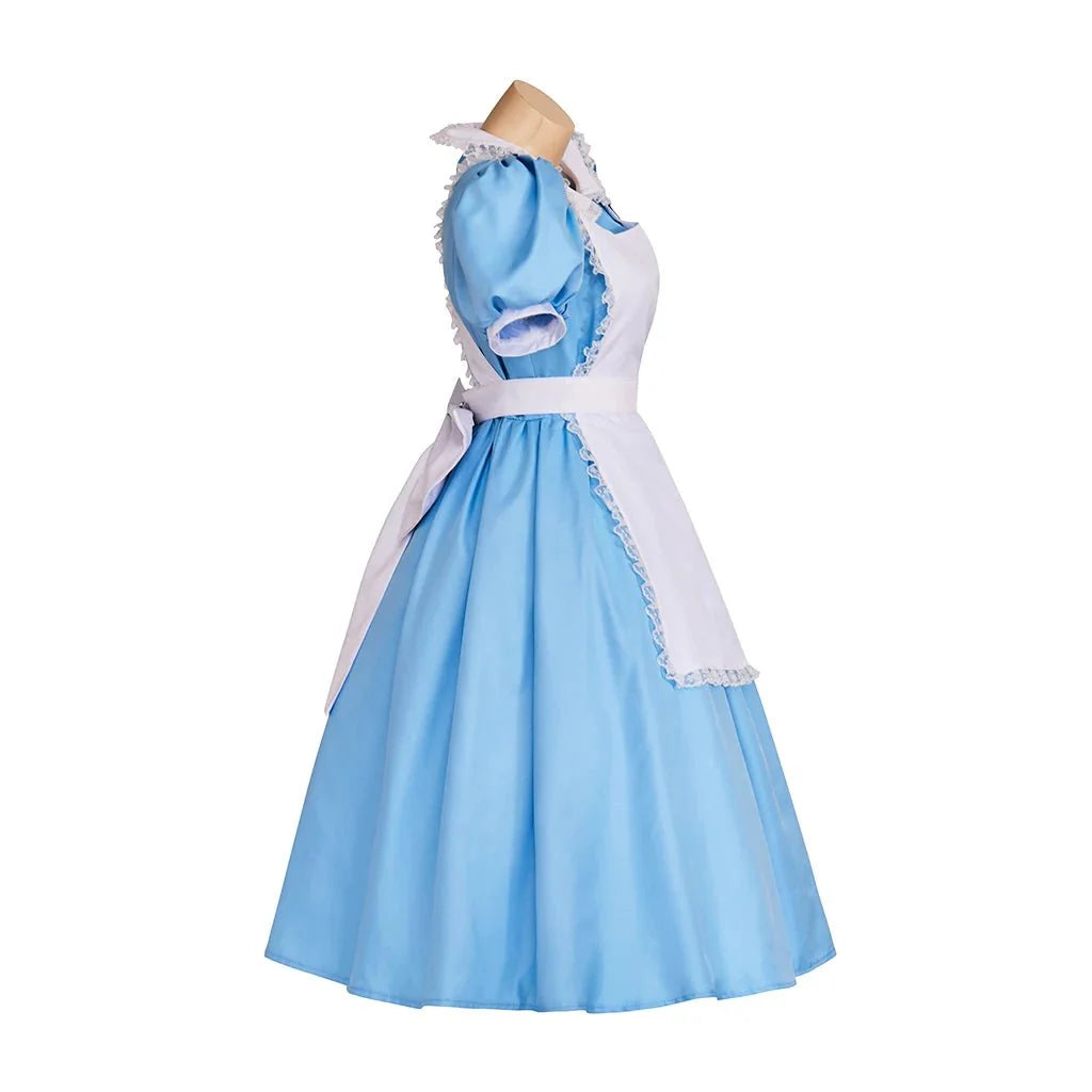 Classic Alice Cosplay Costume – Deluxe Lolita Maid Dress with Apron and Bow for Halloween - Coscosmos