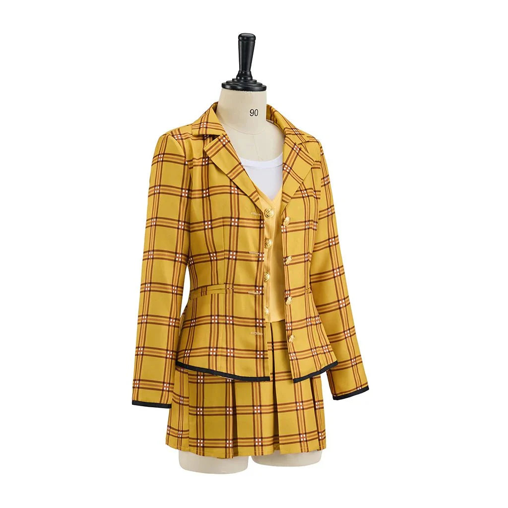 Clueless Cher Horowitz Cosplay Costume School Uniform Yellow Plaid JK Uniform Jacket TShirt Vest Skirt Suit Halloween Outfit - Coscosmos