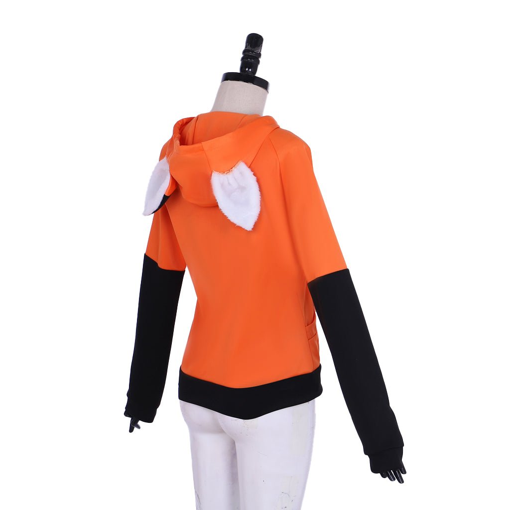 Cozy Fox Ears Zipper Hoodie - Orange Velvet Custom Cosplay Jacket - Coscosmos