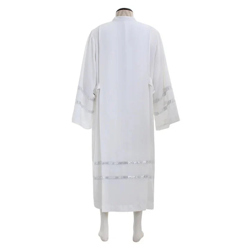 Custom Medieval Clergy Robe - White Cassock Cosplay Costume with Embroidery | Coscomos Medieval Series - Coscosmos