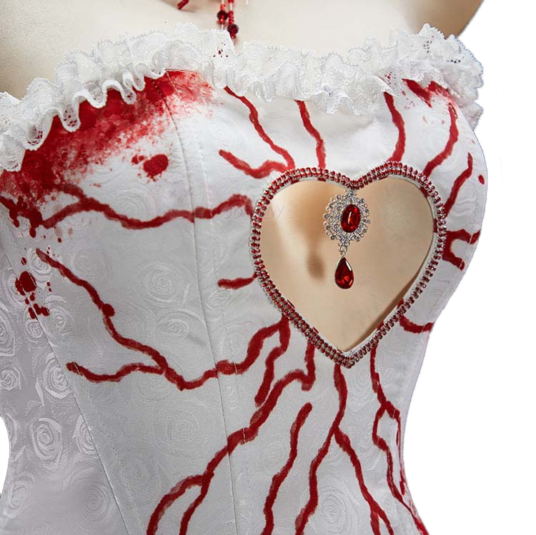 Halloweez Gothic White Bloody Bride Cosplay Costume Lace Hollow Out Dress for Halloween Anime Game Cosplay - Halloweez