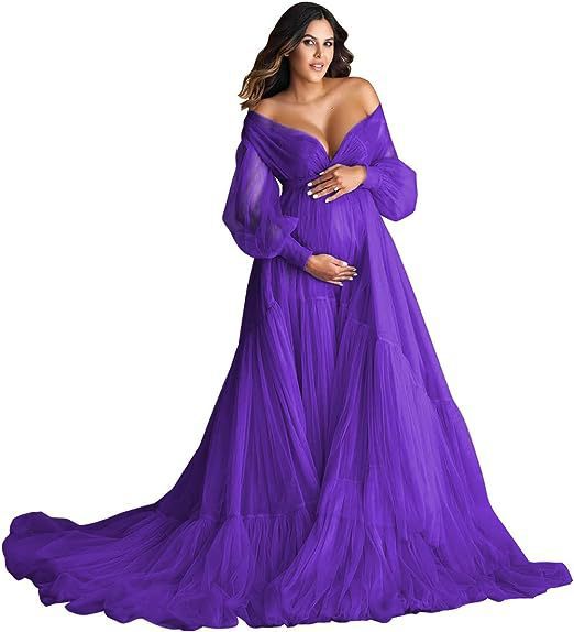 2025 Maternity Cosplay Mesh Dress Deep V See-through Photo Shoot Evening Gown High Waist Slimming Multi-color Options - Halloweez