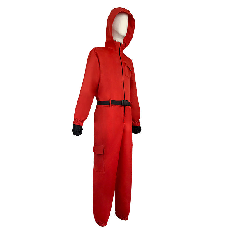 Couple Wearable Hat Jumpsuit Red Workwear Cosplay Costume Performance Outfit Ready Stock Set - Halloweez