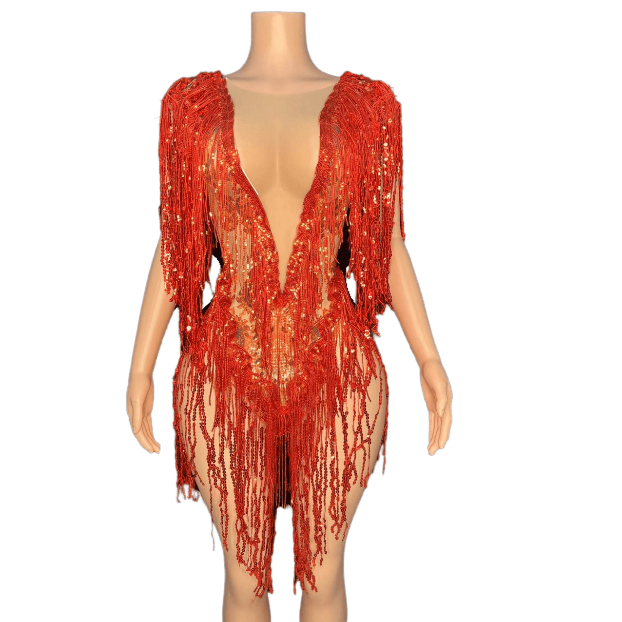 Silver Fringe Sequin Dress - High-End Performance Costume for Female Singers, Models, and Dance Troupes with Full Diamond Embellishments - Halloweez