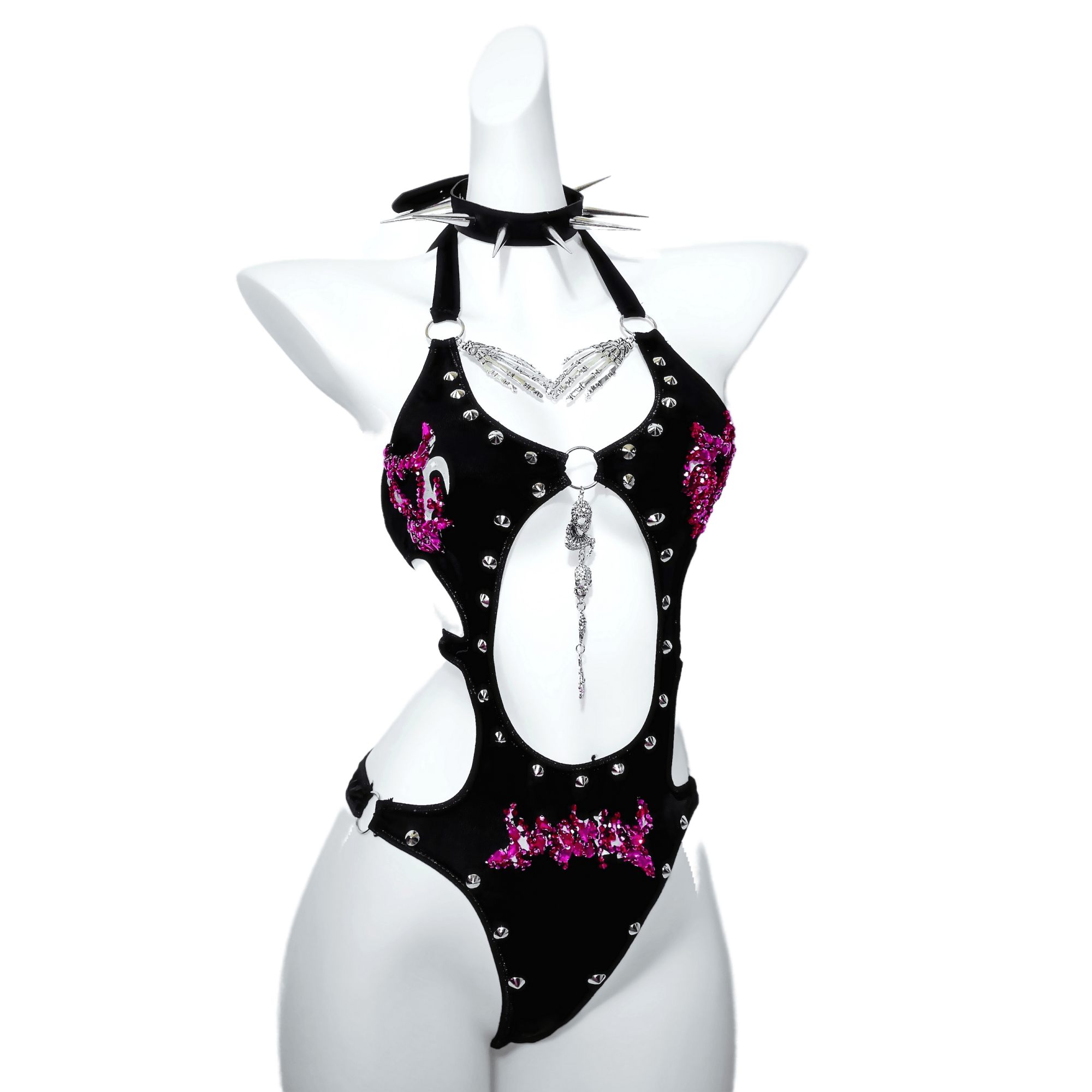 TDH Original Hand-Embroidered Pink Diamond 3D Stud Bodysuit + Sparkling Full Diamond Star Leather Skirt Set for Cosplay - Halloweez