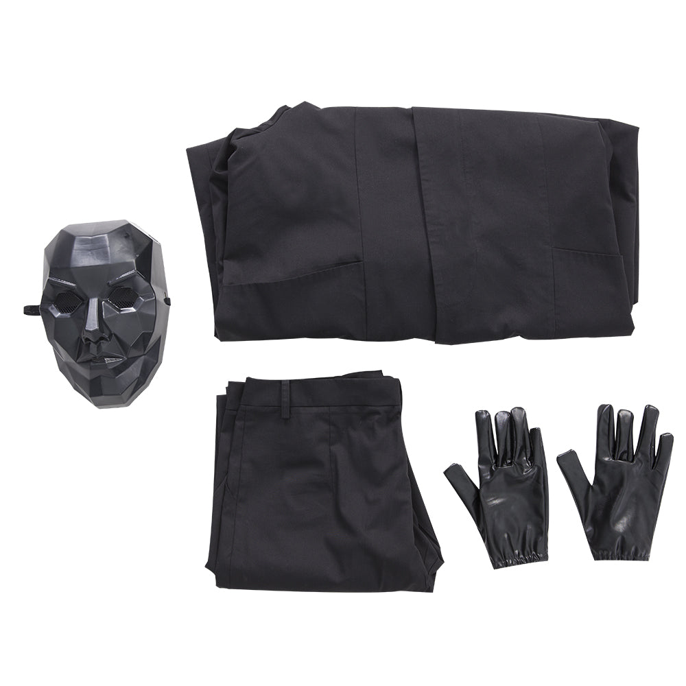 Disfraz de hombre enmascarado negro de El juego del calamar para Halloween: traje con capucha inspirado en el cosplay de Halloween