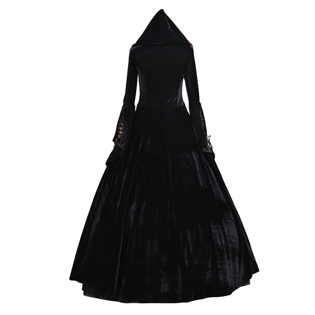 Elegant Halloweez Victorian Rococo Gothic Punk Black Velvet Dress Cosplay Costume