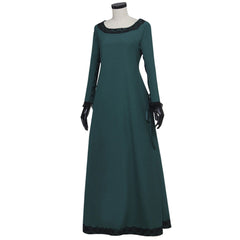 Elegante vestido medieval renacentista irlandés: disfraz de cosplay de sobrevestido verde oscuro de Halloweez